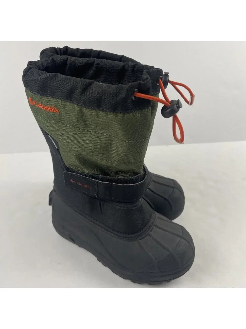 Columbia Powderbug Plus II Boys Size 1Y Green Black Waterproof Winter Snow Boots